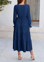 PRETTYGARDEN Women Fall Long Sleeve Smocked Maxi Dress Casual Square Neck Swiss Dot Tiered Ruffle Flowy Spring Pocket Dresses