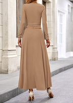 PRETTYGARDEN 2 Piece Casual Ribbed Knit Long Sleeve Crop Tops Maxi Flowy Skirts Matching Sets
