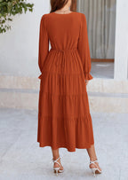 PRETTYGARDEN Women Fall Long Sleeve Smocked Maxi Dress Casual Square Neck Swiss Dot Tiered Ruffle Flowy Spring Pocket Dresses