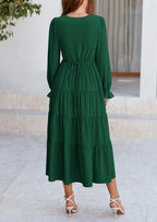PRETTYGARDEN Women Fall Long Sleeve Smocked Maxi Dress Casual Square Neck Swiss Dot Tiered Ruffle Flowy Spring Pocket Dresses