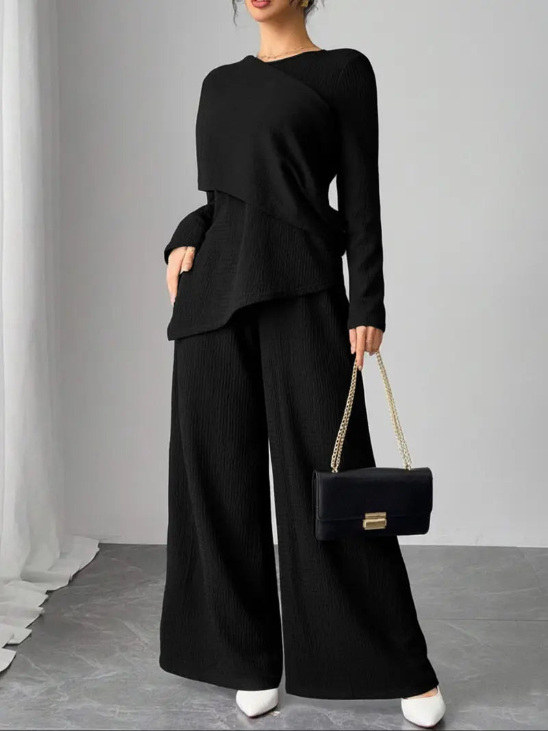 Asymmetric Design Shawl Set, High-End Casual Three-Piece