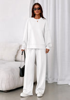 PRETTYGARDEN 2 Piece Sets For Women Fall Trendy Long Sleeve Sweatshirt Wide Leg Pants Loungewear Set Matching Sweatsuit
