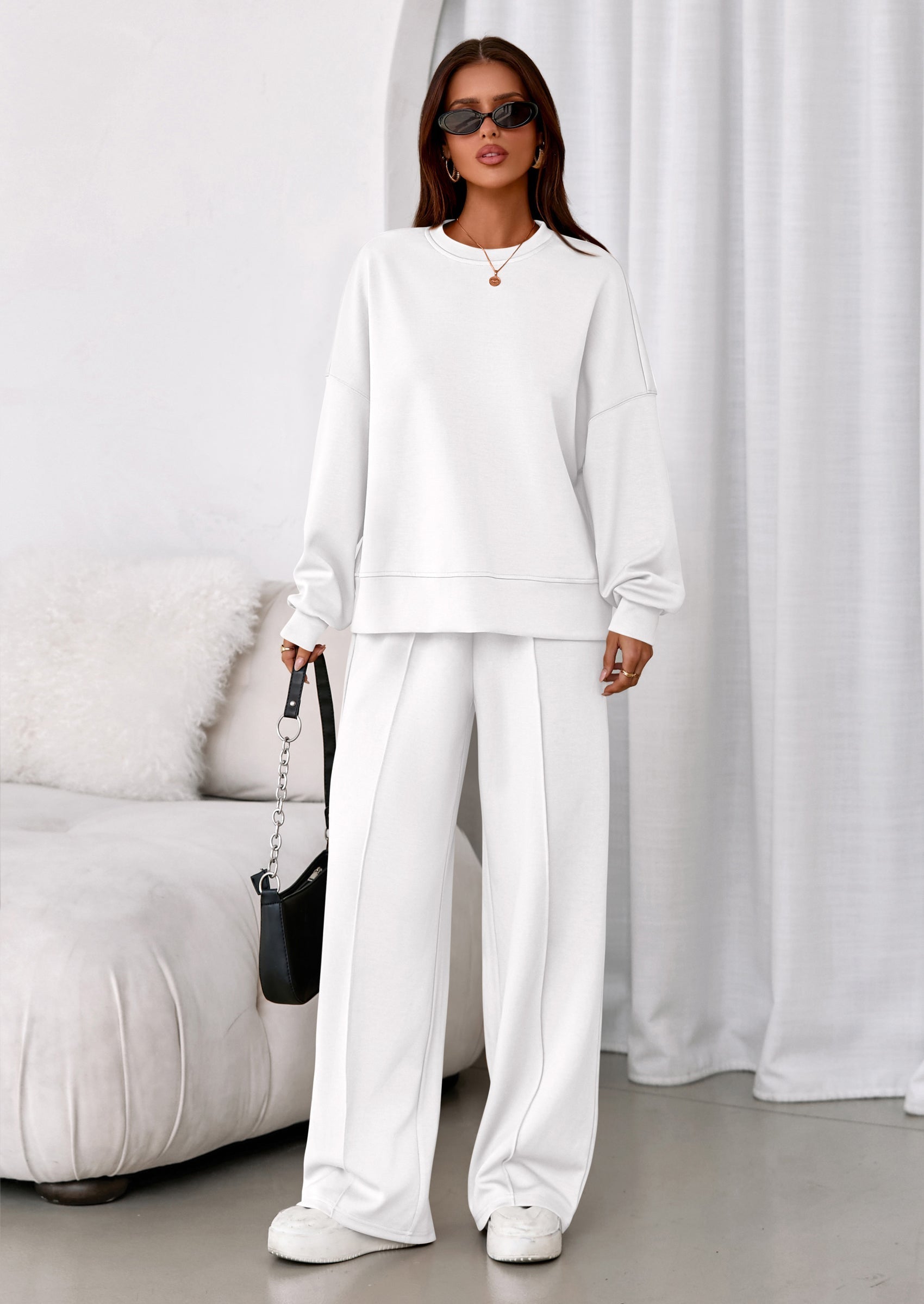 PRETTYGARDEN 2 Piece Sets For Women Fall Trendy Long Sleeve Sweatshirt Wide Leg Pants Loungewear Set Matching Sweatsuit