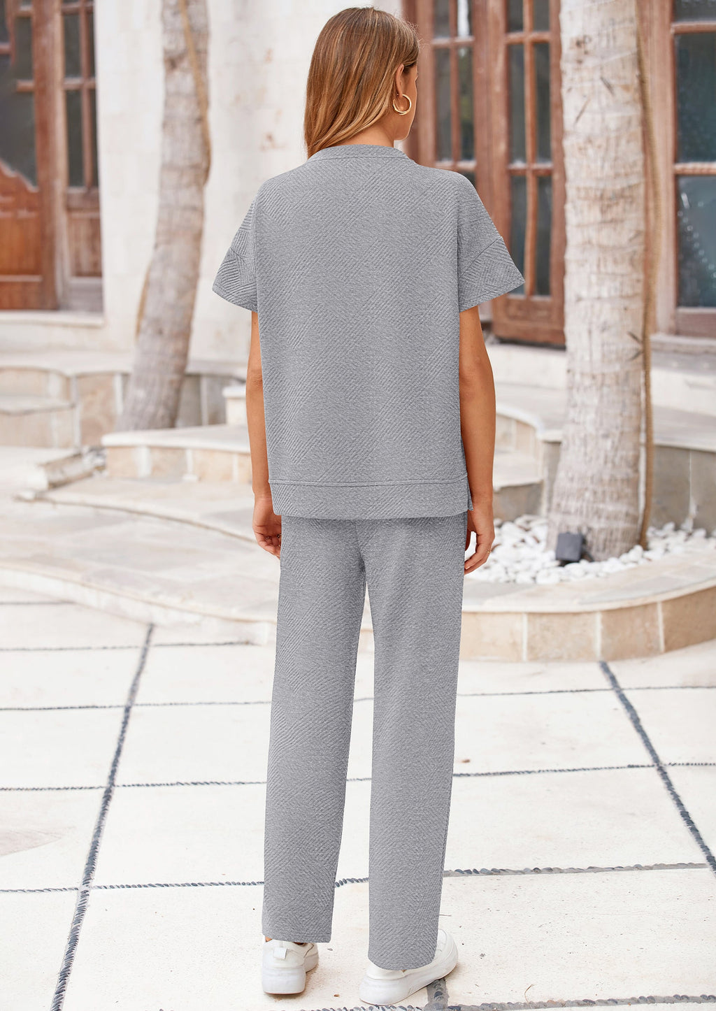 PRETTYGARDEN 2 Piece Outfits For Women Casual Tracksuit Short Sleeve Tops And Wide Leg Long Pants Matching Lounge Sets