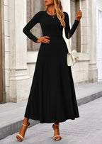 PRETTYGARDEN 2 Piece Casual Ribbed Knit Long Sleeve Crop Tops Maxi Flowy Skirts Matching Sets