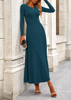 PRETTYGARDEN 2 Piece Casual Ribbed Knit Long Sleeve Crop Tops Maxi Flowy Skirts Matching Sets