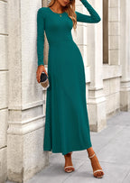 PRETTYGARDEN 2 Piece Casual Ribbed Knit Long Sleeve Crop Tops Maxi Flowy Skirts Matching Sets