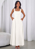 PRETTYGARDEN Womens Summer Dresses Sleeveless Elegant Square Neck Aline Swing Maxi Beach Wedding Guest Dress Pockets