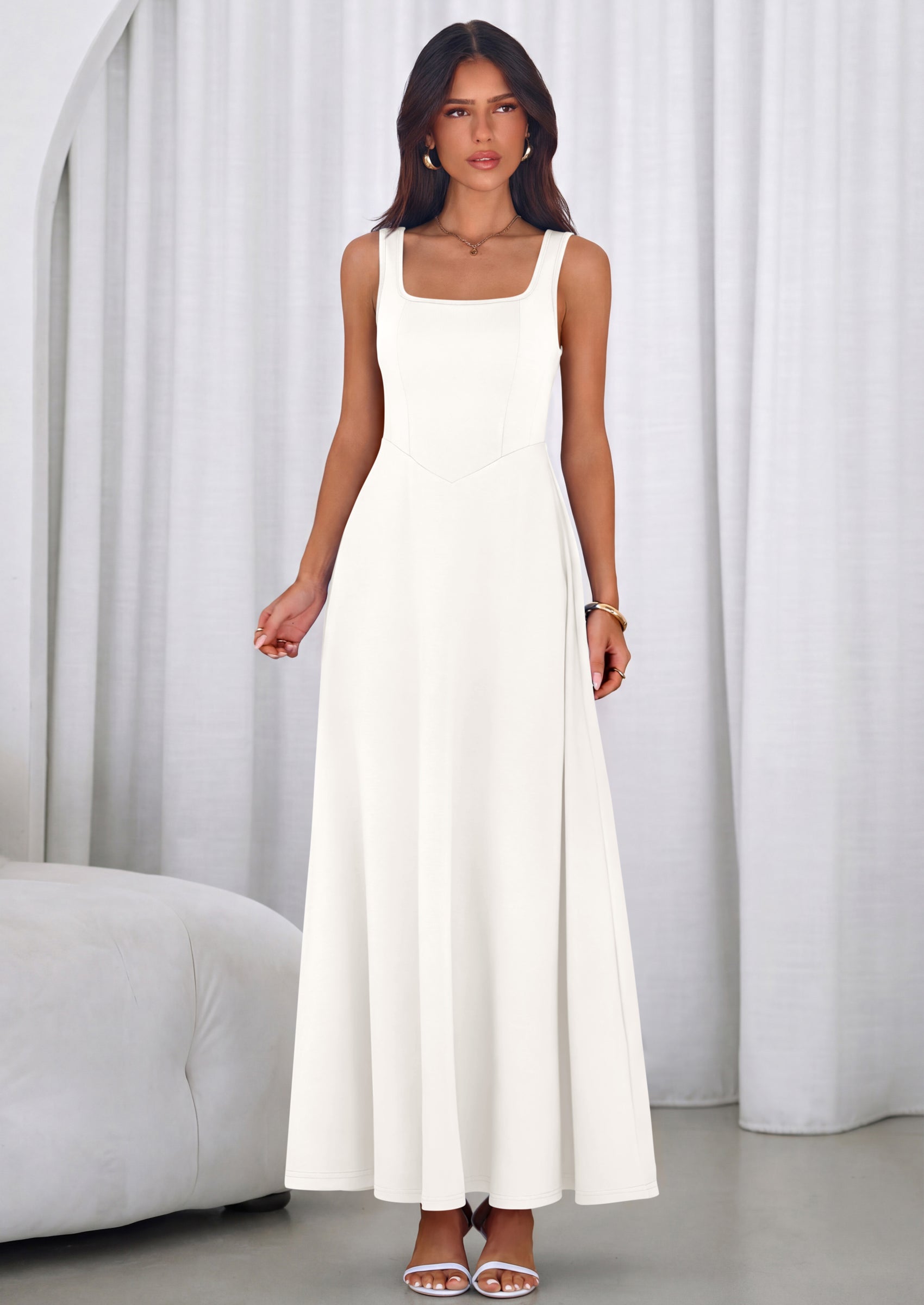 PRETTYGARDEN Womens Summer Dresses Sleeveless Elegant Square Neck Aline Swing Maxi Beach Wedding Guest Dress Pockets