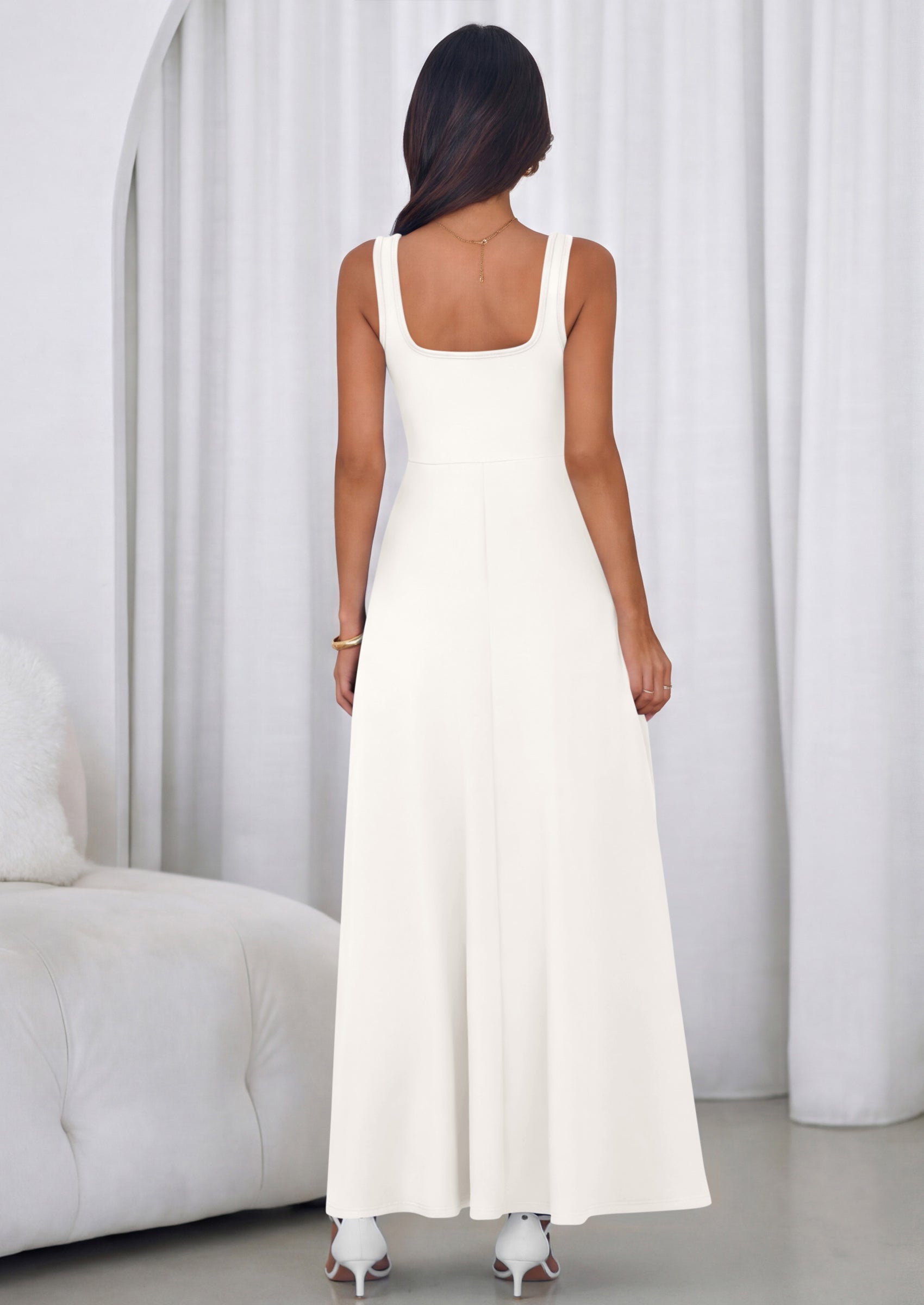 PRETTYGARDEN Womens Summer Dresses Sleeveless Elegant Square Neck Aline Swing Maxi Beach Wedding Guest Dress Pockets