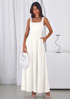 PRETTYGARDEN Womens Summer Dresses Sleeveless Elegant Square Neck Aline Swing Maxi Beach Wedding Guest Dress Pockets