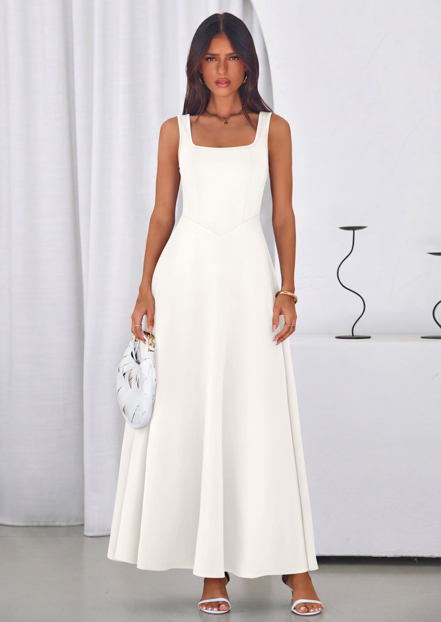 PRETTYGARDEN Womens Summer Dresses Sleeveless Elegant Square Neck Aline Swing Maxi Beach Wedding Guest Dress Pockets