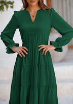 PRETTYGARDEN Women Fall Long Sleeve Smocked Maxi Dress Casual Square Neck Swiss Dot Tiered Ruffle Flowy Spring Pocket Dresses