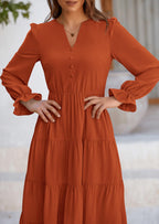 PRETTYGARDEN Women Fall Long Sleeve Smocked Maxi Dress Casual Square Neck Swiss Dot Tiered Ruffle Flowy Spring Pocket Dresses