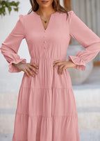 PRETTYGARDEN Women Fall Long Sleeve Smocked Maxi Dress Casual Square Neck Swiss Dot Tiered Ruffle Flowy Spring Pocket Dresses