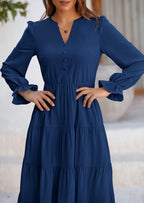PRETTYGARDEN Women Fall Long Sleeve Smocked Maxi Dress Casual Square Neck Swiss Dot Tiered Ruffle Flowy Spring Pocket Dresses