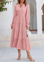 PRETTYGARDEN Women Fall Long Sleeve Smocked Maxi Dress Casual Square Neck Swiss Dot Tiered Ruffle Flowy Spring Pocket Dresses