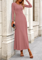 PRETTYGARDEN 2 Piece Casual Ribbed Knit Long Sleeve Crop Tops Maxi Flowy Skirts Matching Sets