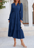 PRETTYGARDEN Women Fall Long Sleeve Smocked Maxi Dress Casual Square Neck Swiss Dot Tiered Ruffle Flowy Spring Pocket Dresses
