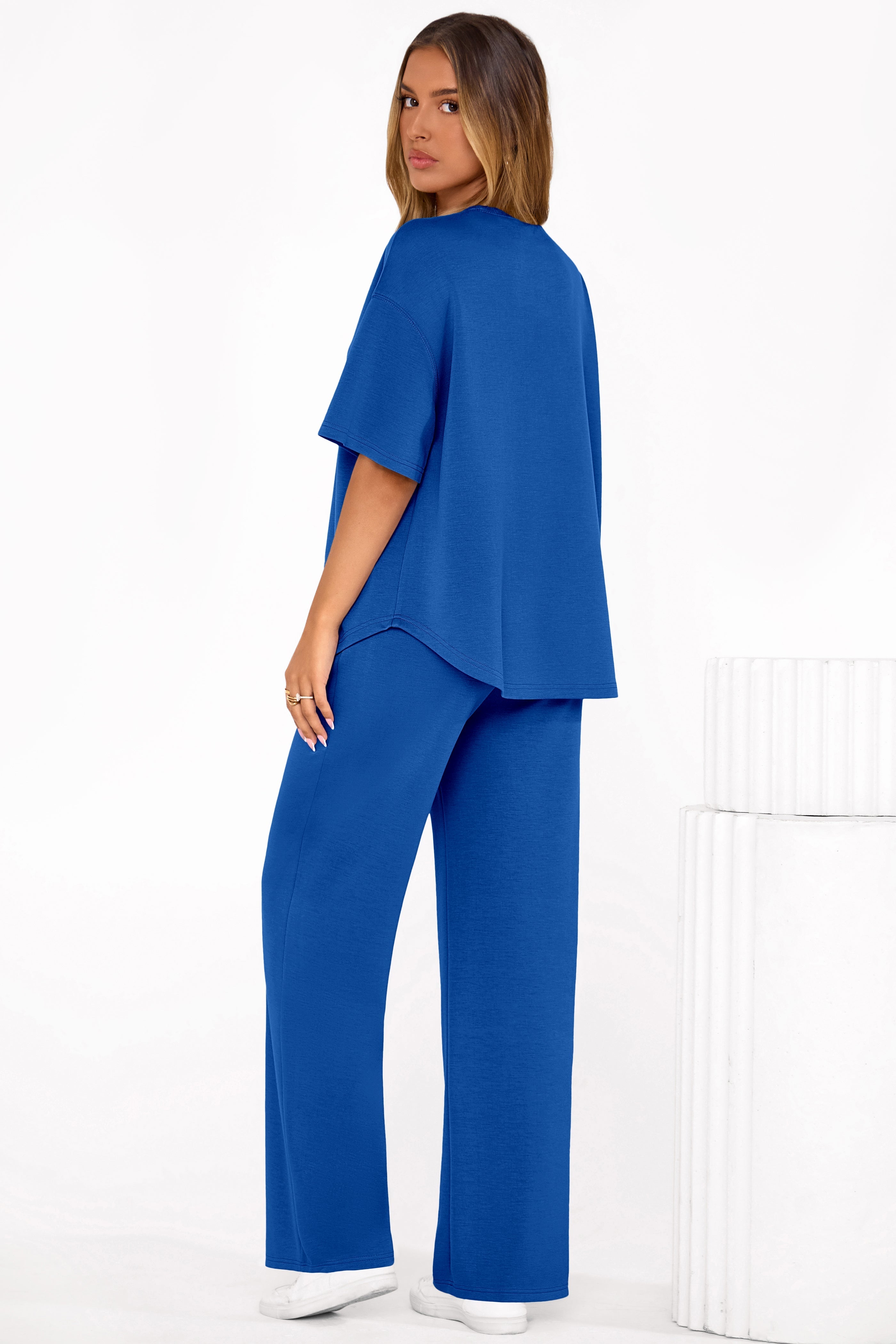 PRETTYGARDEN Women's Summer 2 Piece Lounge Set Short Sleeve Tops Wide Leg Pants Spring Vacation Travel Outfits Clothes