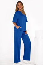 PRETTYGARDEN Women's Summer 2 Piece Lounge Set Short Sleeve Tops Wide Leg Pants Spring Vacation Travel Outfits Clothes