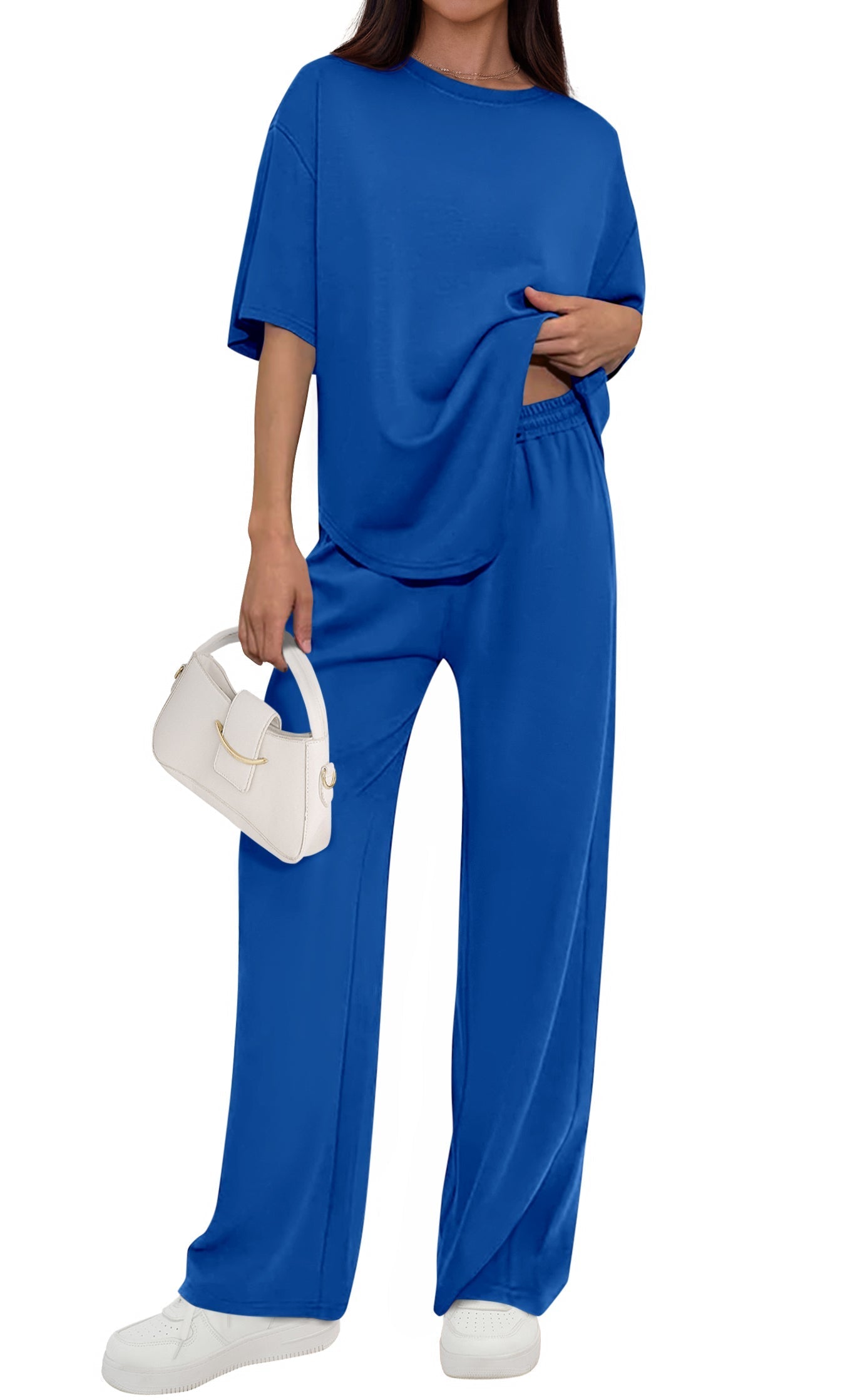PRETTYGARDEN Women's Summer 2 Piece Lounge Set Short Sleeve Tops Wide Leg Pants Spring Vacation Travel Outfits Clothes