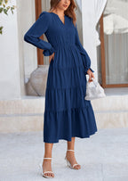 PRETTYGARDEN Women Fall Long Sleeve Smocked Maxi Dress Casual Square Neck Swiss Dot Tiered Ruffle Flowy Spring Pocket Dresses