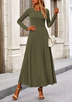 PRETTYGARDEN 2 Piece Casual Ribbed Knit Long Sleeve Crop Tops Maxi Flowy Skirts Matching Sets