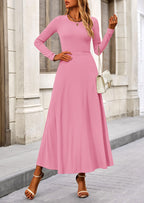 PRETTYGARDEN 2 Piece Casual Ribbed Knit Long Sleeve Crop Tops Maxi Flowy Skirts Matching Sets