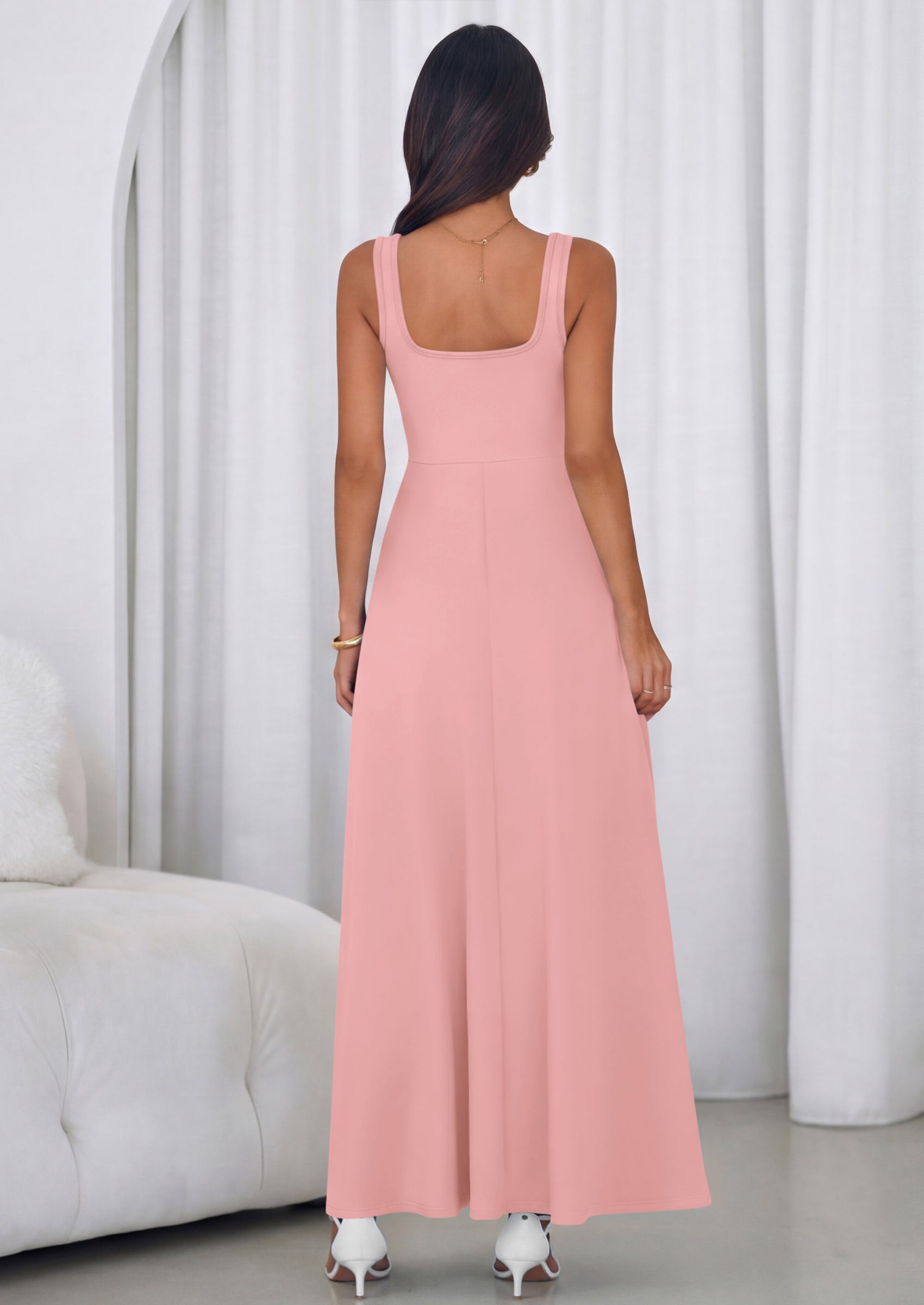 PRETTYGARDEN Womens Summer Dresses Sleeveless Elegant Square Neck Aline Swing Maxi Beach Wedding Guest Dress Pockets