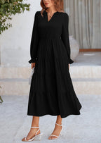 PRETTYGARDEN Women Fall Long Sleeve Smocked Maxi Dress Casual Square Neck Swiss Dot Tiered Ruffle Flowy Spring Pocket Dresses