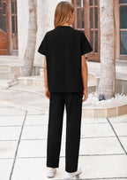 PRETTYGARDEN 2 Piece Outfits For Women Casual Tracksuit Short Sleeve Tops And Wide Leg Long Pants Matching Lounge Sets