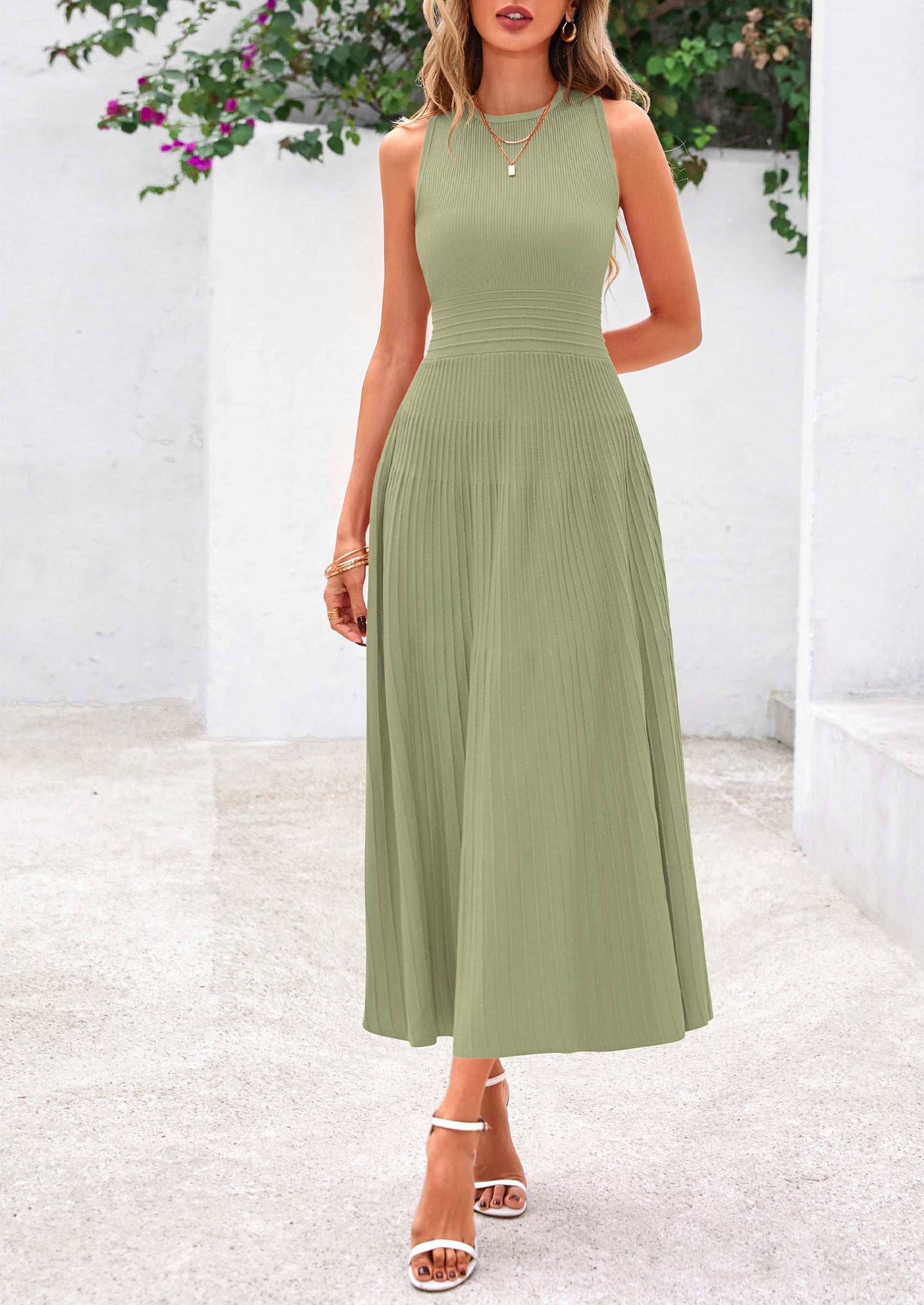 PRETTYGARDEN Spring Casual Dresses for Women Summer Business Work Midi Sleeveless A Line Pleated Cocktail Dress