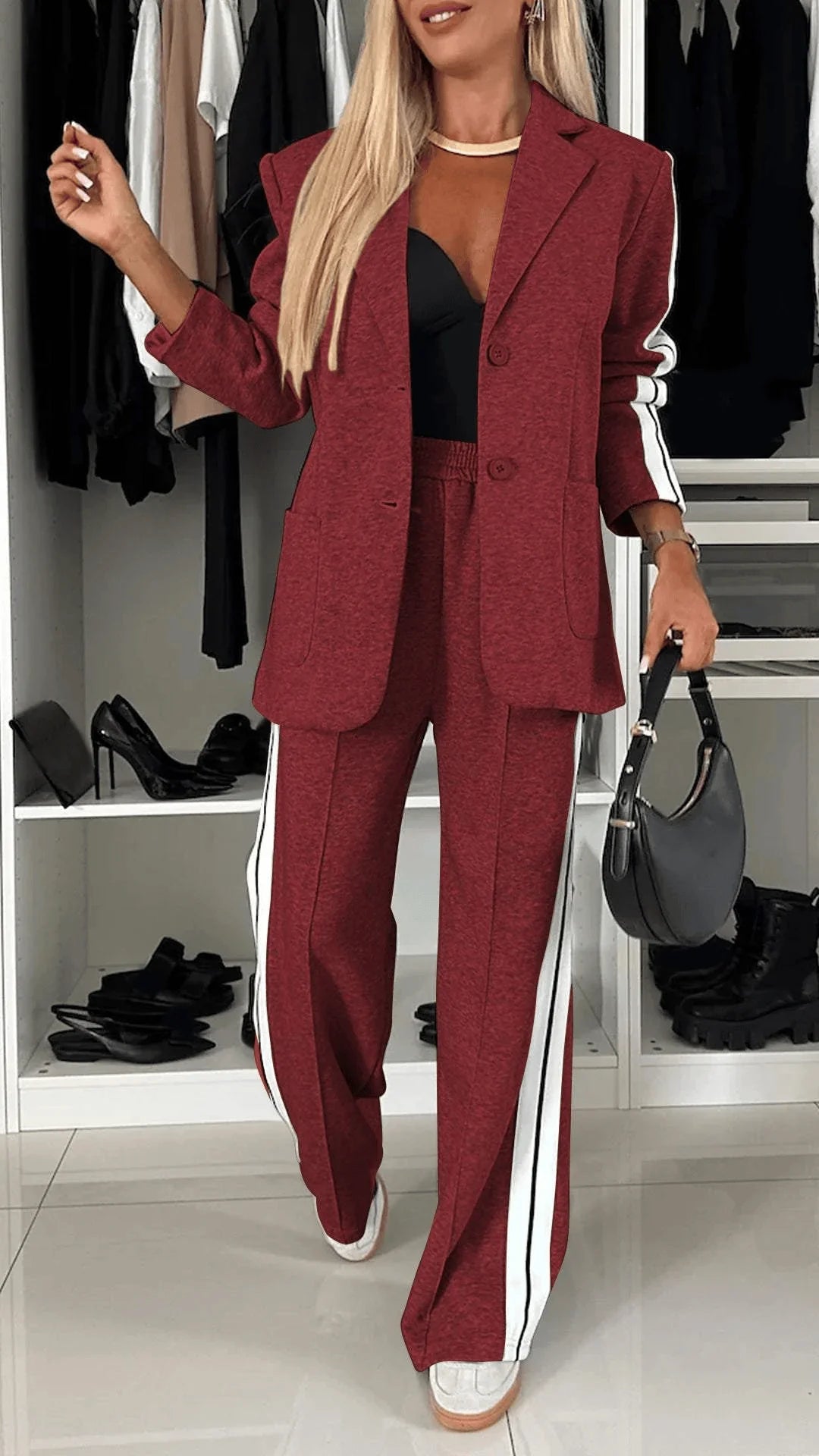 Women's Formal Fashion Set Lapel Long Sleeve Casual Suit