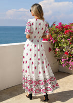 PRETTYGARDEN Womens Summer Boho Maxi Dress Trendy Short Sleeve V Neck Flowy Beach Floral Dresses with Pockets