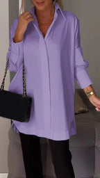 Women White Work Lapel Slit Shirt