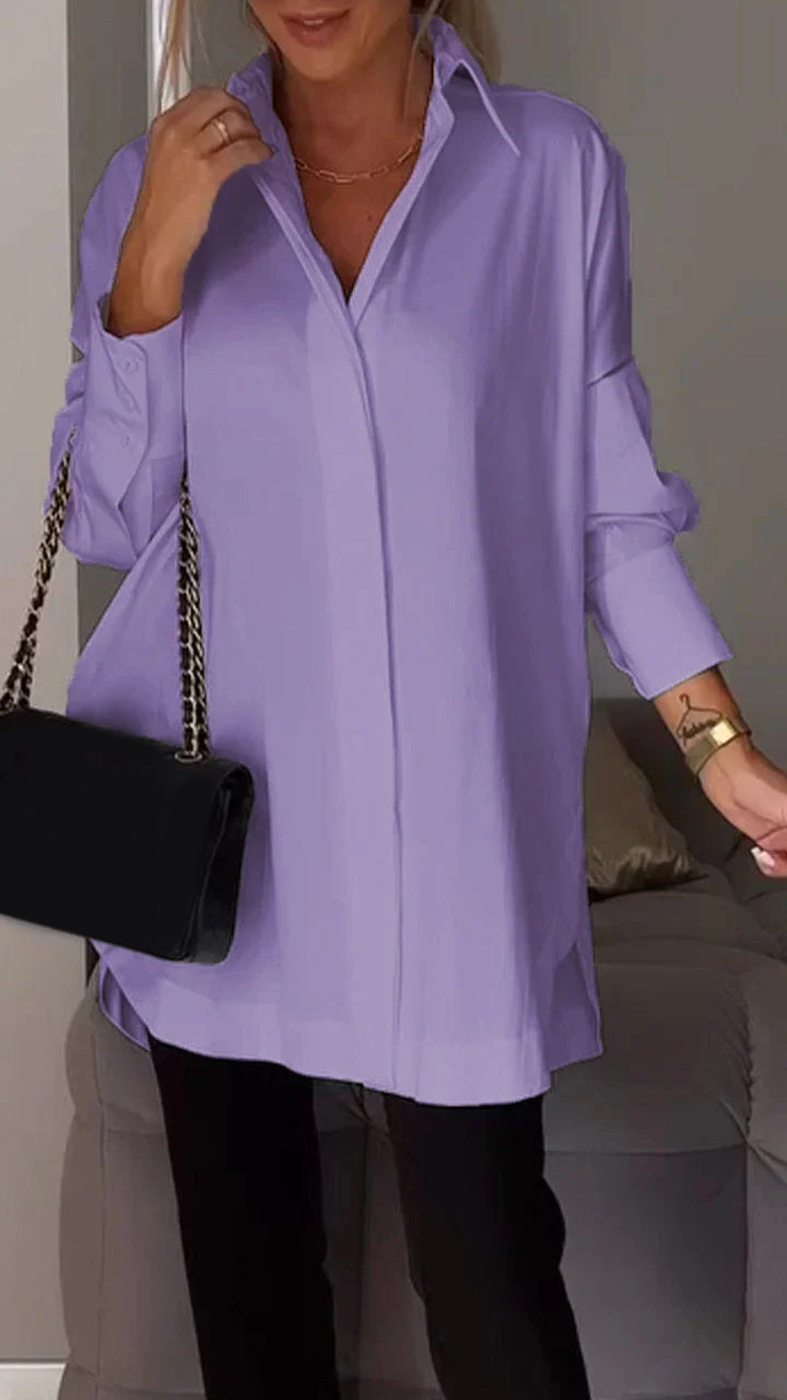 Women White Work Lapel Slit Shirt