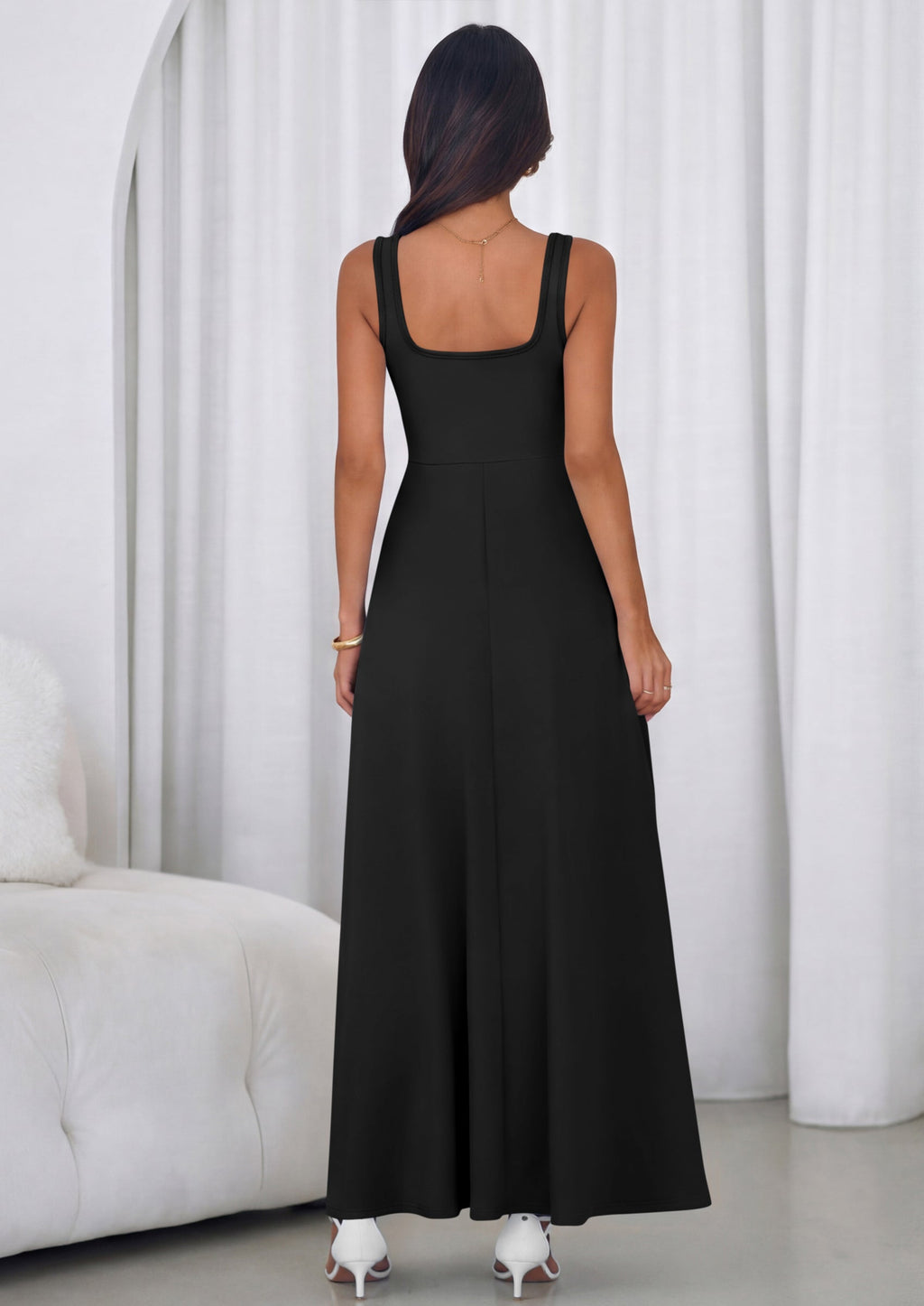PRETTYGARDEN Womens Summer Dresses Sleeveless Elegant Square Neck Aline Swing Maxi Beach Wedding Guest Dress Pockets