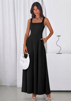 PRETTYGARDEN Womens Summer Dresses Sleeveless Elegant Square Neck Aline Swing Maxi Beach Wedding Guest Dress Pockets