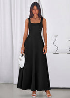 PRETTYGARDEN Womens Summer Dresses Sleeveless Elegant Square Neck Aline Swing Maxi Beach Wedding Guest Dress Pockets