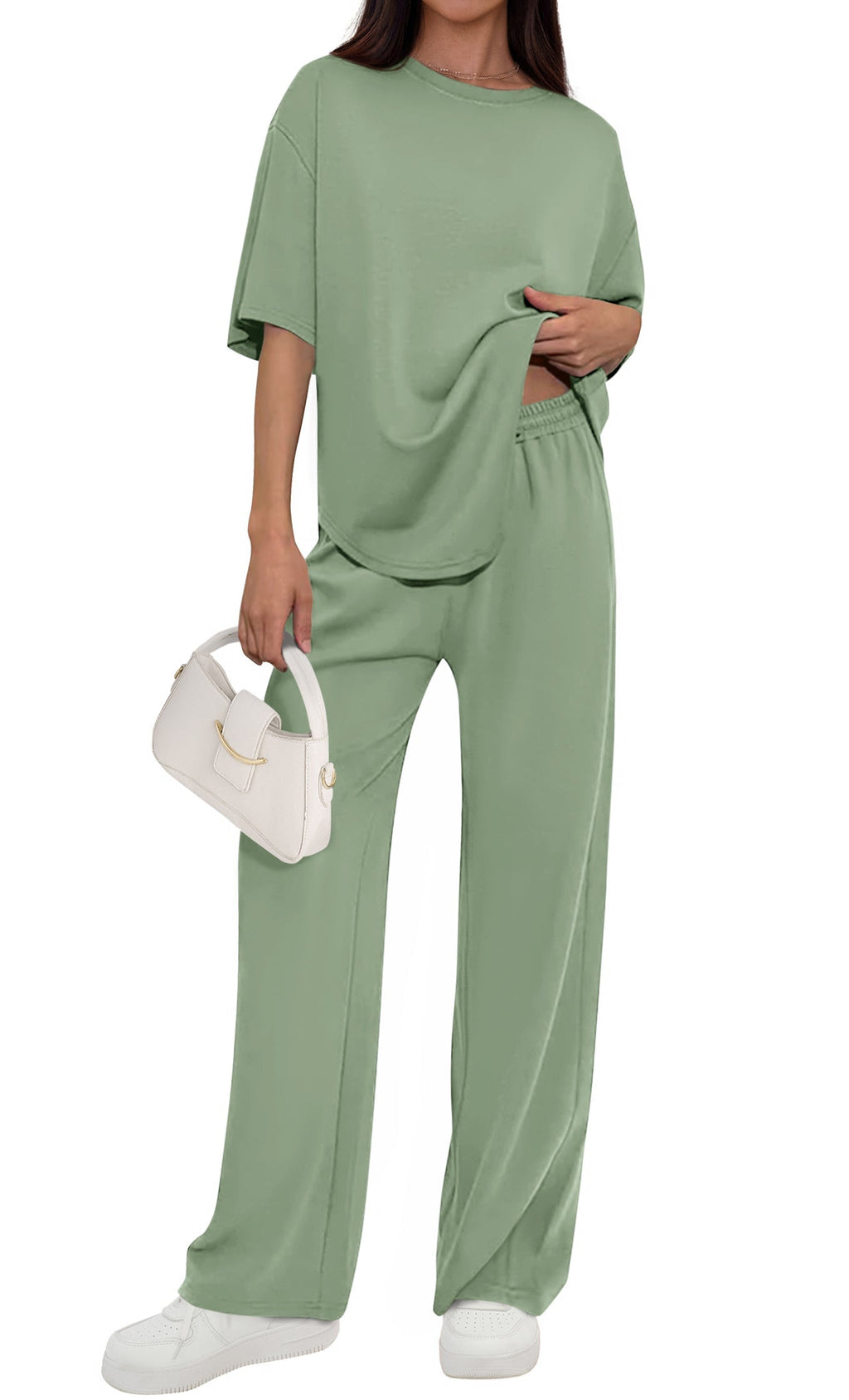 PRETTYGARDEN Women's Summer 2 Piece Lounge Set Short Sleeve Tops Wide Leg Pants Spring Vacation Travel Outfits Clothes