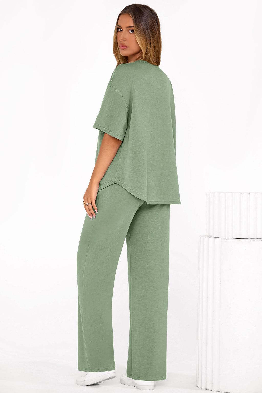 PRETTYGARDEN Women's Summer 2 Piece Lounge Set Short Sleeve Tops Wide Leg Pants Spring Vacation Travel Outfits Clothes