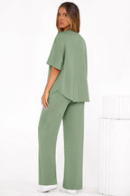 PRETTYGARDEN Women's Summer 2 Piece Lounge Set Short Sleeve Tops Wide Leg Pants Spring Vacation Travel Outfits Clothes