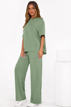 PRETTYGARDEN Women's Summer 2 Piece Lounge Set Short Sleeve Tops Wide Leg Pants Spring Vacation Travel Outfits Clothes
