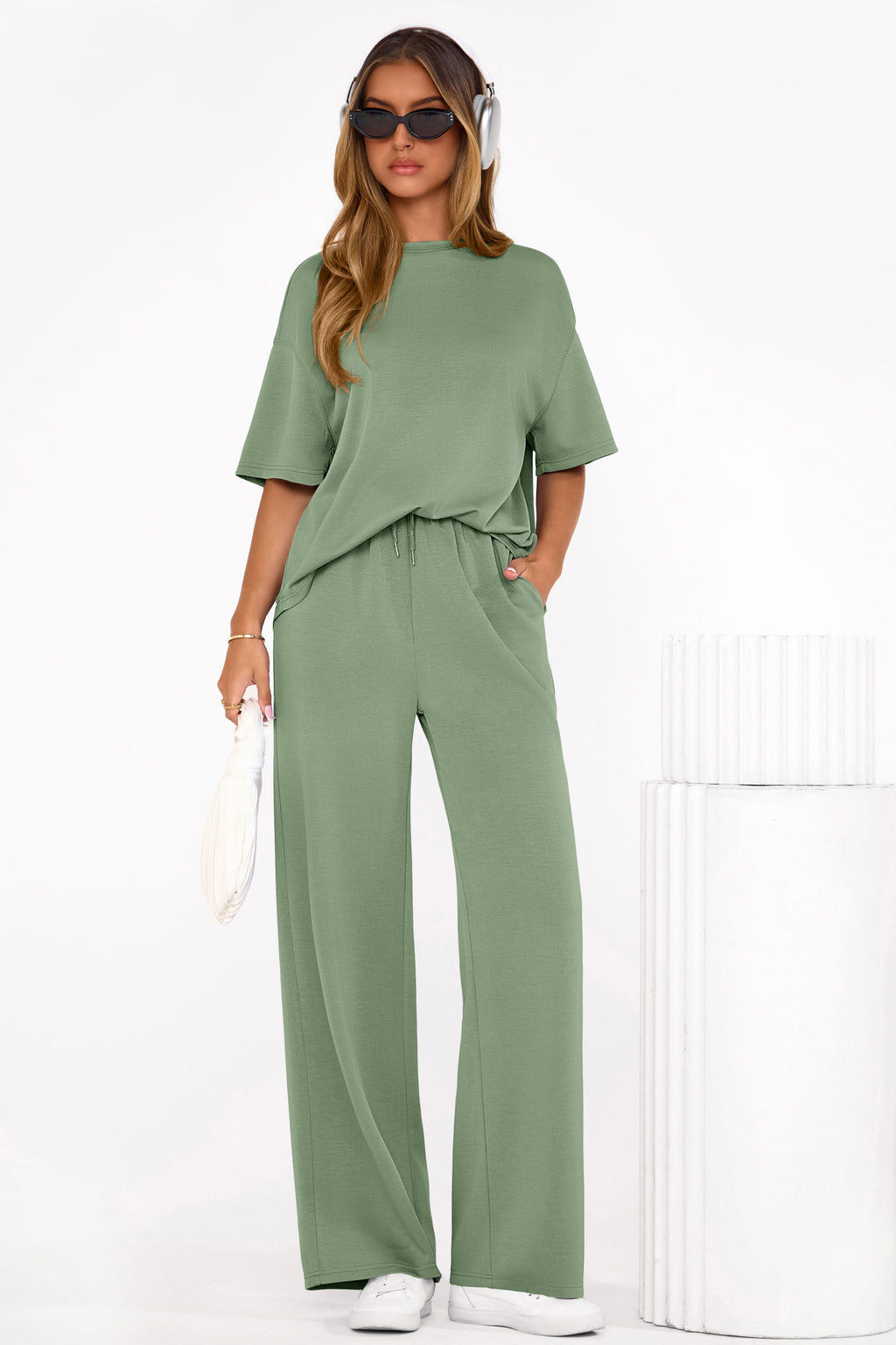 PRETTYGARDEN Women's Summer 2 Piece Lounge Set Short Sleeve Tops Wide Leg Pants Spring Vacation Travel Outfits Clothes