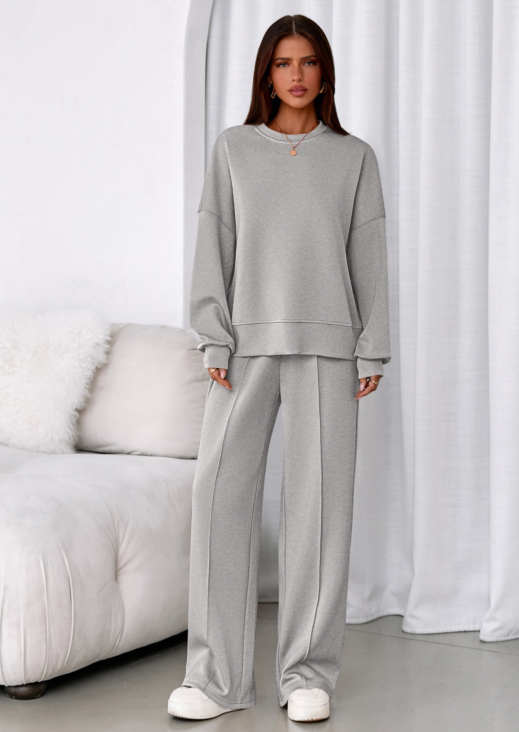 PRETTYGARDEN 2 Piece Sets For Women Fall Trendy Long Sleeve Sweatshirt Wide Leg Pants Loungewear Set Matching Sweatsuit