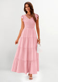PRETTYGARDEN Women's Flowy Maxi Dress Casual Cap Sleeve V Neck Smocked Beach Sundress