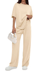 PRETTYGARDEN Women's Summer 2 Piece Lounge Set Short Sleeve Tops Wide Leg Pants Spring Vacation Travel Outfits Clothes