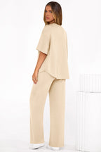 PRETTYGARDEN Women's Summer 2 Piece Lounge Set Short Sleeve Tops Wide Leg Pants Spring Vacation Travel Outfits Clothes