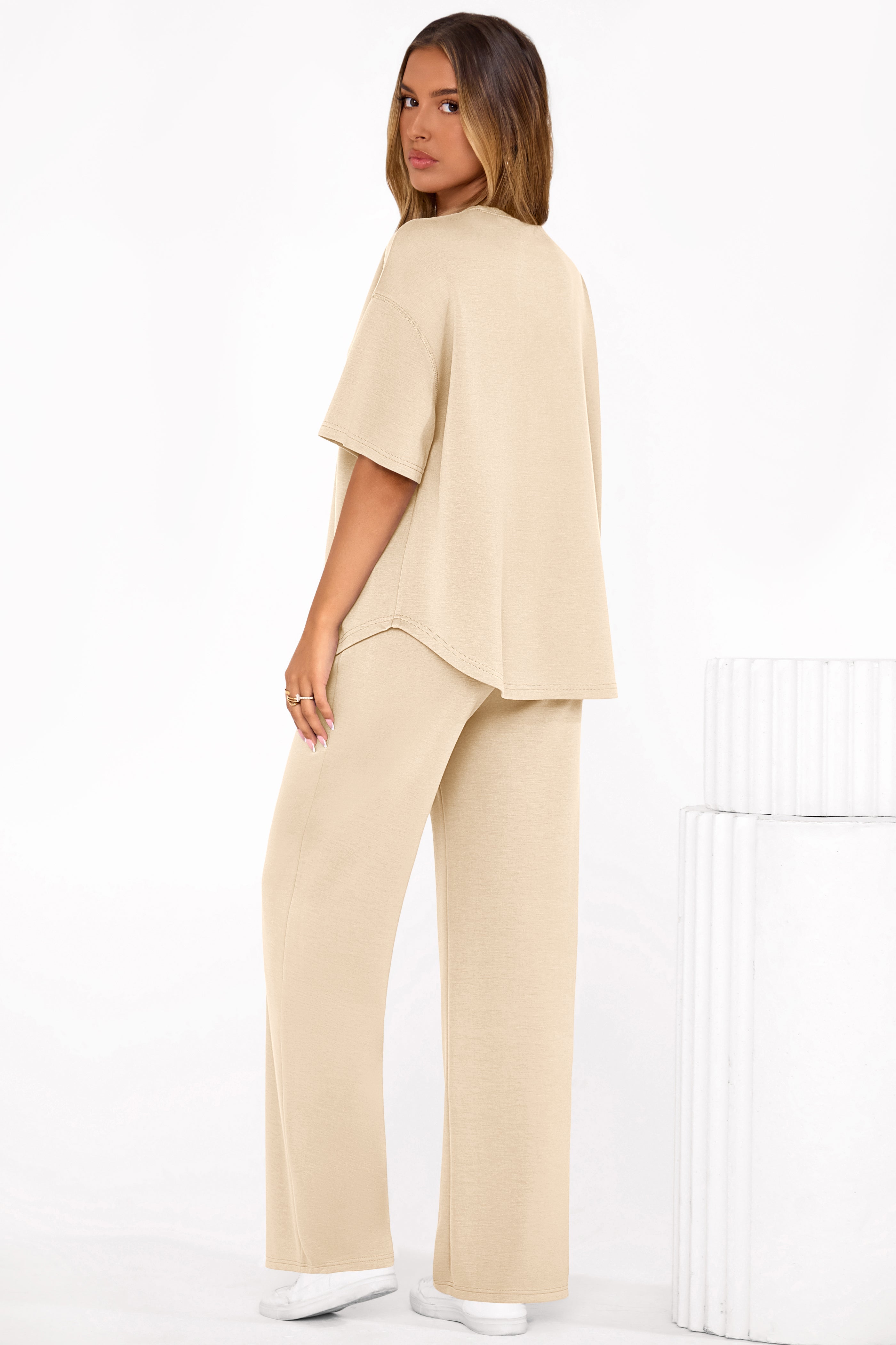 PRETTYGARDEN Women's Summer 2 Piece Lounge Set Short Sleeve Tops Wide Leg Pants Spring Vacation Travel Outfits Clothes